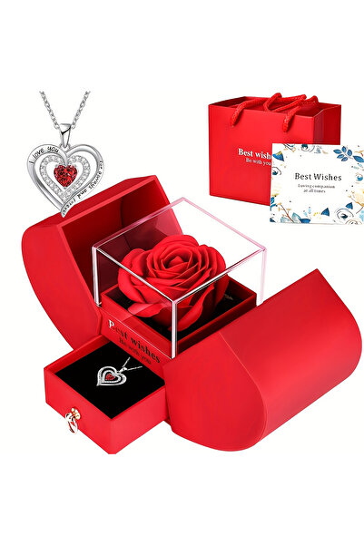 Choice Style 1- Silver Eternal Rose Double Door Jewelry Box with Heart Shaped...