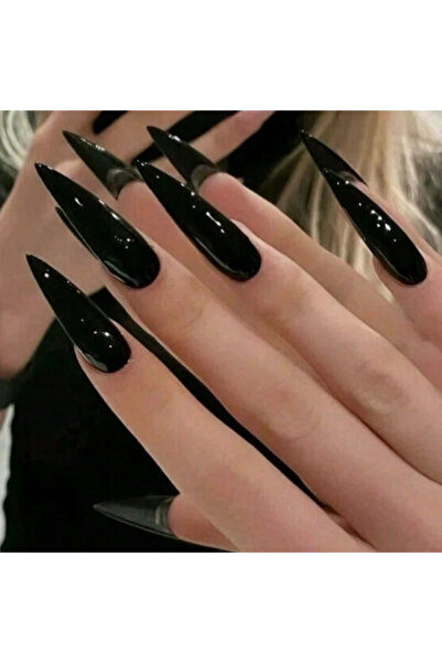 Choice أسود غيّري أظافرك مع 24 قطعة من أظافر ستيليتو طويلة جدًا على الطراز ال...