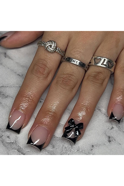 Choice أظافر حمراء 24 قطعة، أظافر قصيرة من اللوز مع عقدة سوداء، أظافر بيضاء ل...