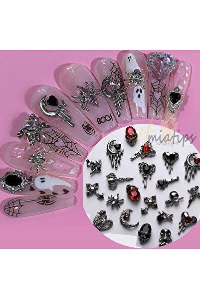 Choice نوع 1 - مزيج 30 قطعة من زينة أظافر الهالوين على شكل وجه شبح من سبيكة م...