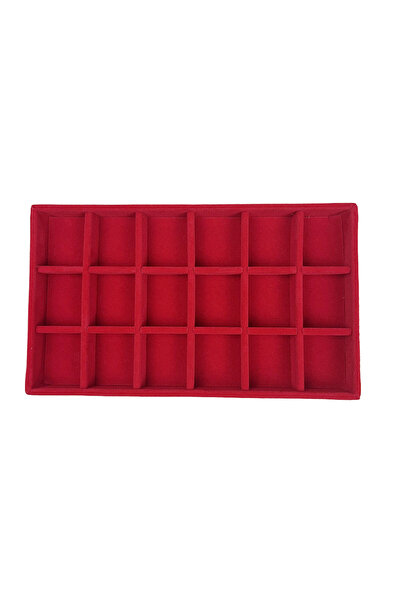 Choice 18 grid tray red 1PC, Flocking Jewelry Box Jewelry Tray, Color: red