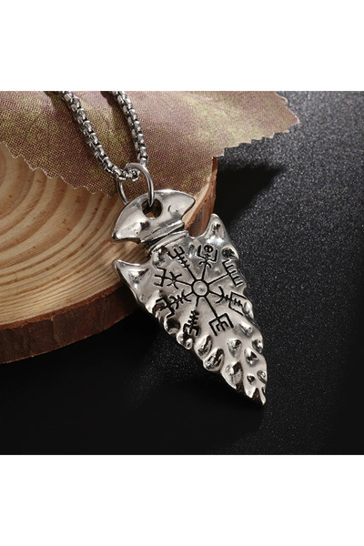 Choice AL19565-قلادة فضية بتصميم رأس حربة بوصلة نورديك بتصميم عتيق للرجال وال...