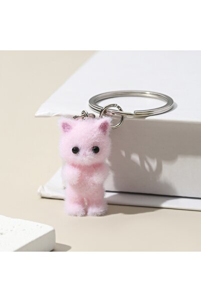 Choice 1 3D Cartoon Flocking Cat Keychain Kawaii Cat Key Ring Animal Key Chai...