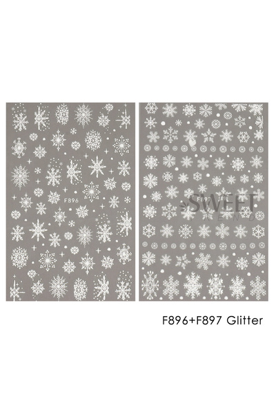 Choice F896 F897 ملصقات أظافر لامعة من قطعتين على شكل رقاقات ثلج بيضاء لامعة ...