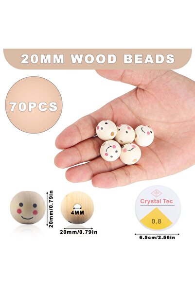 Choice خرز خشبي أصفر اللون، 70 حبة، 20 مم، على شكل وجه - خرز حرفي طبيعي مع خي...