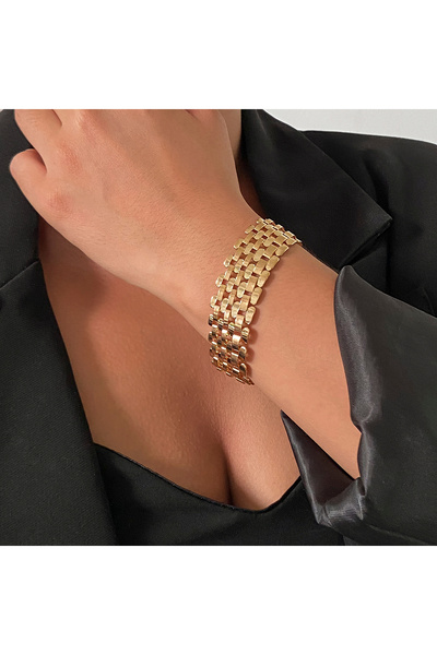 Choice أساور ذهبية اللون بسلسلة سميكة وشبكة عريضة للنساء، سلاسل يد سميكة عصري...