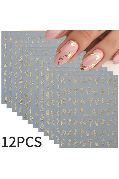Choice ملصقات أظافر ذهبية ثلاثية الأبعاد على شكل أوراق زهور ذهبية رائعة، ملصق...