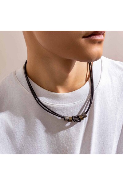 Choice عقد تشوكر S01 من الجلد الصناعي العتيق مع خرز معدني للرجال، طوق عصري حو...