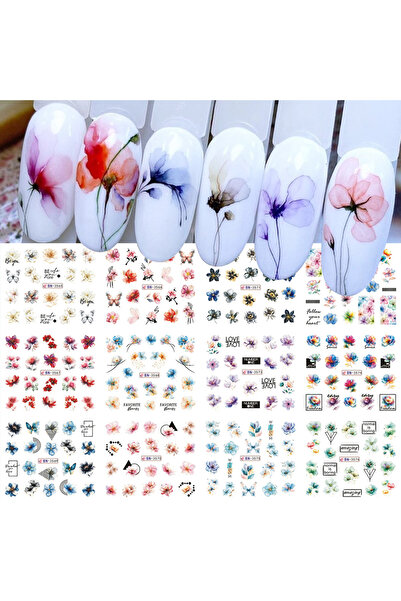 Choice ملصقات أظافر BN3565-3576، 12 تصميمًا من حبر الزهور، ملصقات نقل الماء، ...