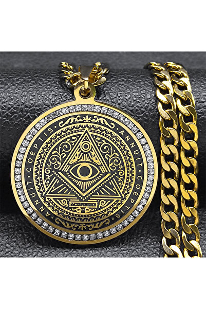 Choice قلادة كبيرة من الكريستال الهيب هوب على شكل هرم عين العناية الإلهية الم...