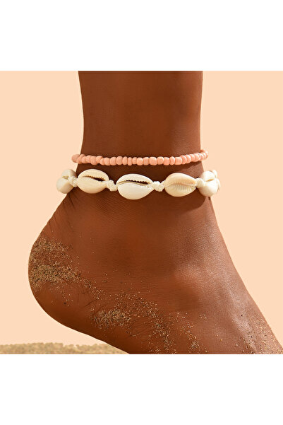 Choice A1 خلخال من الصدف الطبيعي البوهيمي مكون من قطعتين للنساء مصنوع من خرز الراتنج الصغير للصيف والشاطئ والكاحل حافي القدمين