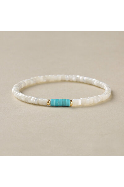 Choice سوار فيروزي عتيق من قطعة واحدة مصنوع من الفيروز مع سلسلة مرنة بيضاء وح...