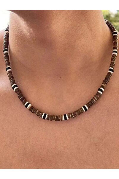 Choice قلادة شمسية مرصّع بالخرز بخرز خشبي على شكل صدفة جوز هندية بلون ذهبي فا...