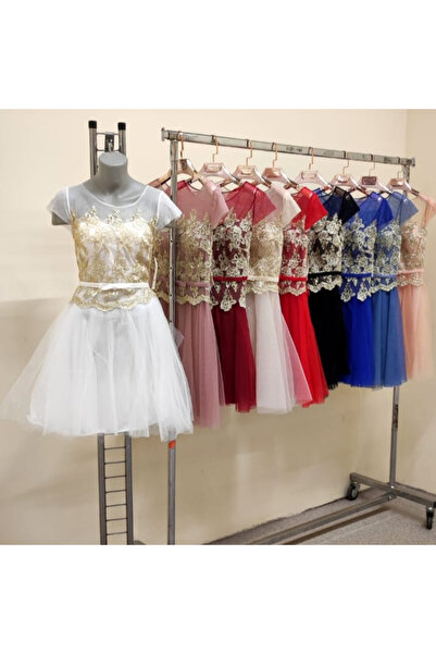 OEMN Rochie Dama Scurta din Tulle si Dantela cu Detalii Aurii