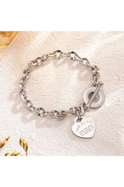 Choice Steel color Heart Charm Link Chain with OT Toggle Clasp – Elegant Stai...