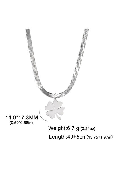 Choice 40-45 cm Steel color Skyrim Four Leaf Clover Women Necklace Stainless ...