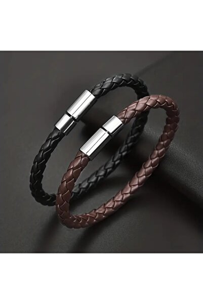 Choice 21 سم 2 قطعة 2 قطعة أسود بالإضافة إلى بني جلد صناعي للرجال سوار شفط مغناطيسي للأعمال الناضجة و