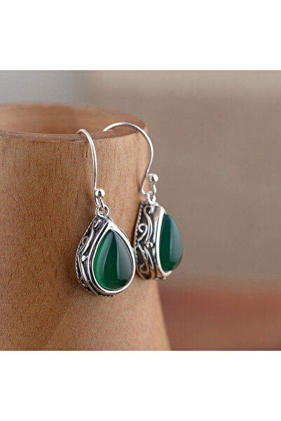 Choice أقراط متدلية من حجر الكمثرى الأخضر/الأحمر من هويتان E2396 للنساء، بنمط عرقي ونقش جمالي محفور.