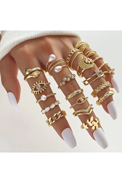 Choice مجموعة خواتم اللؤلؤ الكرتونية المكونة من 22 قطعة على طراز البانك 2025 ...