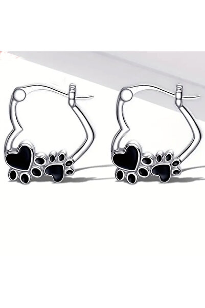 Choice زوج من أقراط فضة مبتكرة جديدة على شكل بصمة أقدام قطة وكلب، بسيطة وعصري...