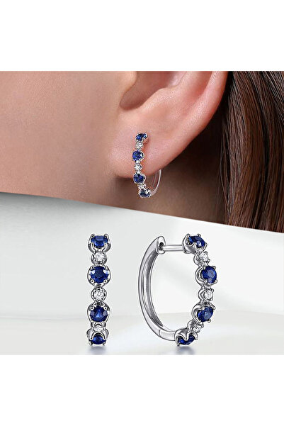 Choice أقراط حلقية أنيقة وبسيطة من الزركونيا المكعبة باللونين الأزرق والأبيض ...