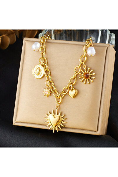 Choice N3317 Stainless Steel Golden Summer Sun Heart Drop Necklace For Women ...