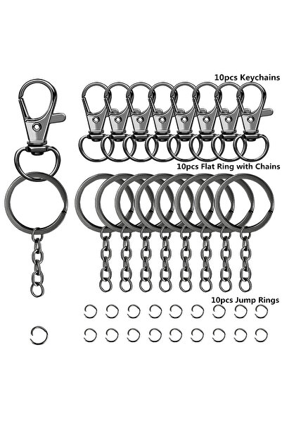 Choice 30 قطعة سوداء 30 قطعة سلاسل مفاتيح دوارة بمشبك جراد البحر مع حلقات مفا...