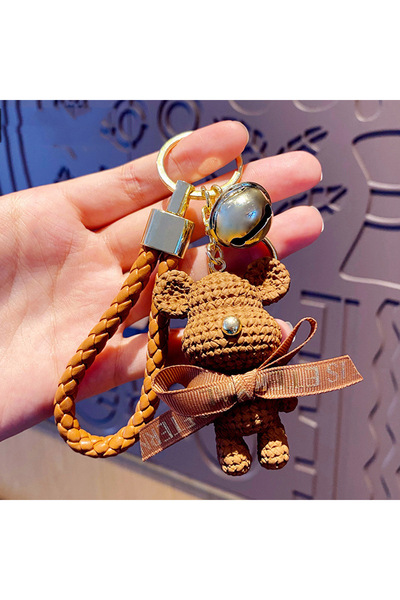 Choice سلسلة مفاتيح على شكل دب بني صوفي مع قلادة ثلاثية الأبعاد على شكل حقيبة ظهر