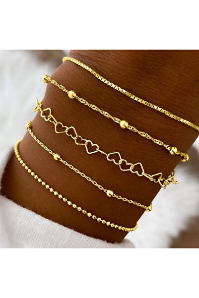 Choice 5912702 New 5Pcs/Set Gold Color Elegant Love Bangle Retro Multilayer B...