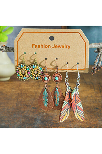 Choice مجموعة أقراط بوهو فينتاج X25090501-1 أقراط متدلية بنية اللون من سلسلة ...