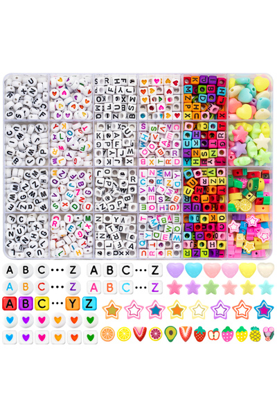 Choice مجموعة خرز أبجدية (١٠٠٠+ قطعة) مع علبة - أحرف، قلوب، نجوم، فواكه | سوا...