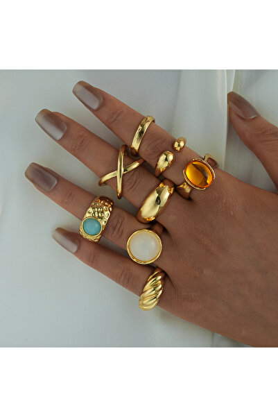 Choice 8 قطع AYA65256 مجموعة خواتم أحجار كريمة غير منتظمة بتصميم عتيق للنساء،...