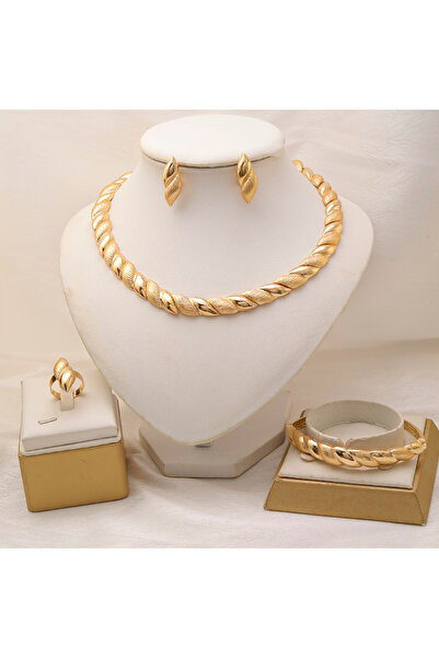 Choice طقم مجوهرات دبي عصري مطلي بالذهب عيار 18 قيراطًا قابل للتغيير مقاس 45 سم للنساء، قلادة وأقراط وحمالة صدر