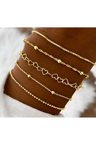 Choice AY5912702 مجموعة أساور بسيطة من الذهب على شكل قلب ملتوي من 11 قطعة للنساء