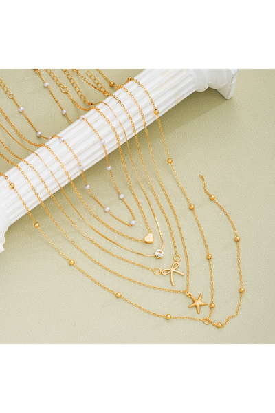 Choice مجموعة قلادات ذهبية بسيطة قابلة للتكديس من AYAGold مكونة من 6 قطع للنس...