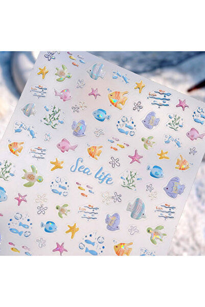 NAILFYOU ملصقات أظافر خماسية الأبعاد بتصميم بحر استوائي M1167، سلحفاة مرحة، أ...