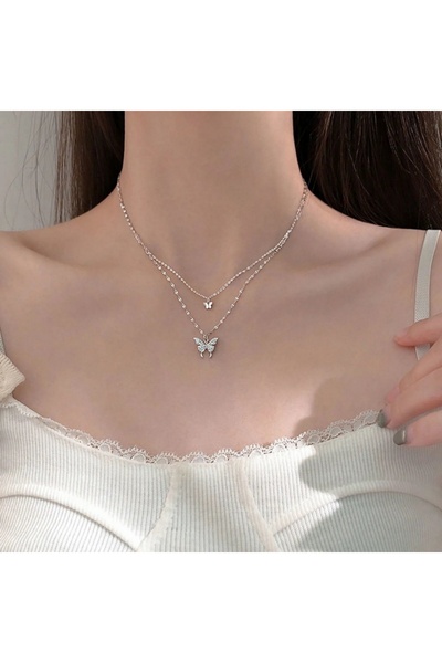 Choice NC24Y0568-1 قلادة فراشة رائعة لامعة مرصعة بأحجار الراين للنساء أنيقة م...