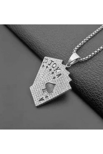 Choice قلادة A13062-Silver Hip-Hop Iced Out Spades Playcard للرجال بتصميم مخص...