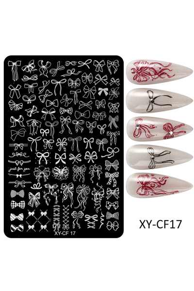 Choice لوحات ختم فن الأظافر XY-CF17 بنمط فيونكة كاواي على شكل قلب وفراشة وزهر...