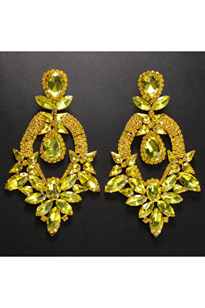 Choice TYPE1-Gold Yellow Exaggerated Yellow Rhinestone Big Size Earring for W...