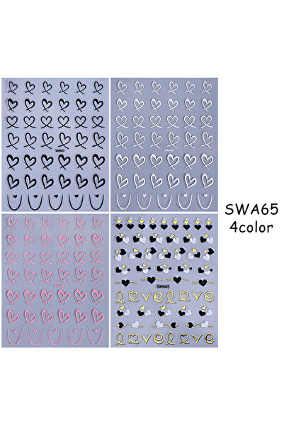 Choice ملصقات أظافر SWA65-4 قطع، 3/4 قطع، أسود وأبيض ووردي، على شكل قلب حب، خ...