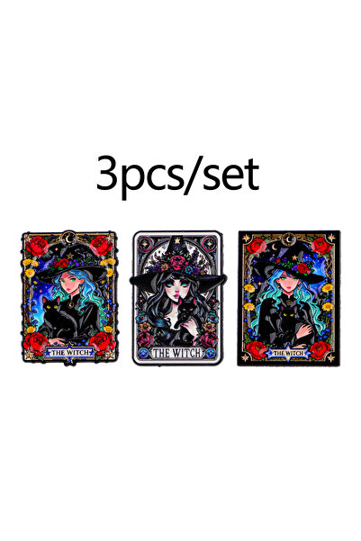 Choice أربع دبابيس مينا على شكل قطط سوداء ساحرة، بطاقات تاروت، بروش، دبوس طية...