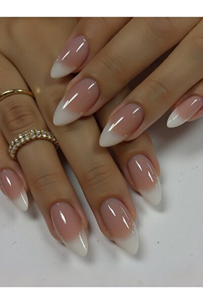 Choice W1475، 24 قطعة من الأظافر القابلة للارتداء، أظافر صناعية فرنسية متوسطة الطول بلون أبيض لوزي متدرج، مانيكير P