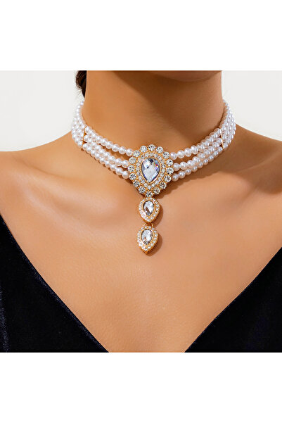 Choice قلادة أنيقة من أحجار الراين على شكل قطرة من PuRui باللون الأبيض متعددة...