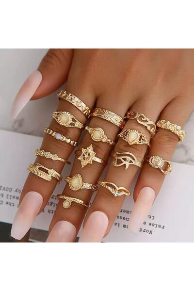 Choice مجموعة خواتم اللؤلؤ الكرتونية المكونة من 22 قطعة على طراز البانك 2025 ...