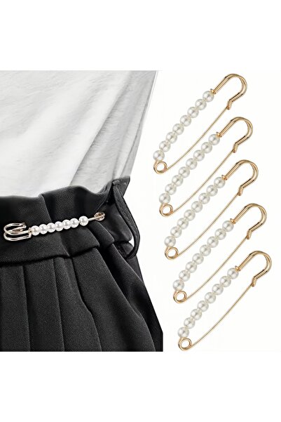 Choice 5 قطع - دبابيس بروش ذهبية مرصعة باللؤلؤ الصناعي، 2.95 بوصة، مشابك أمان...