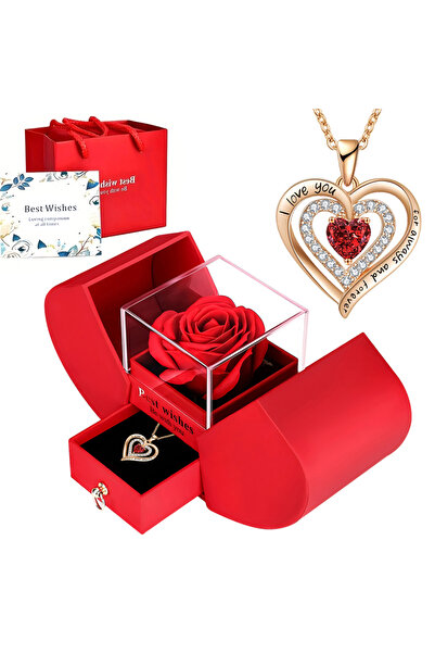 Choice النمط 1- صندوق مجوهرات مزدوج الباب على شكل وردة ذهبية أبدية مع قلادة ع...