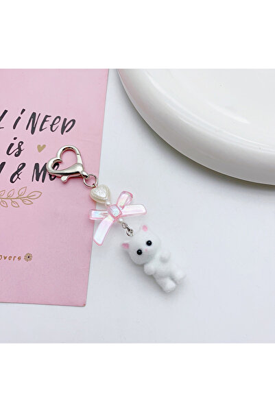 Choice YSK101 A Cartoon Flocking Cat Pendant Keychain Y2K Heart Bow Shaped Ke...