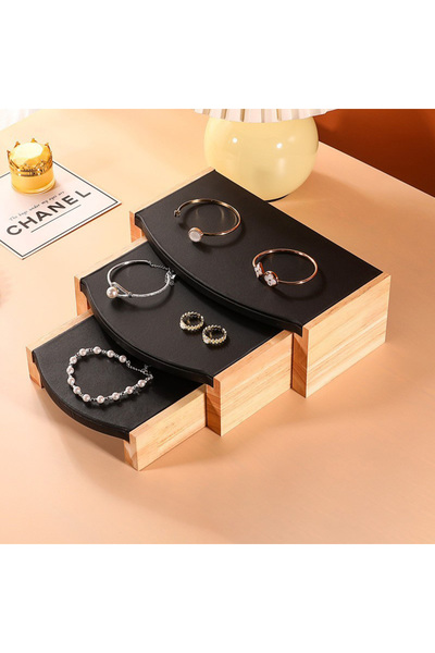 Choice black 3Pc/Set Solid Wood Pendant Necklace Display Stand Velvet/PU Leat...