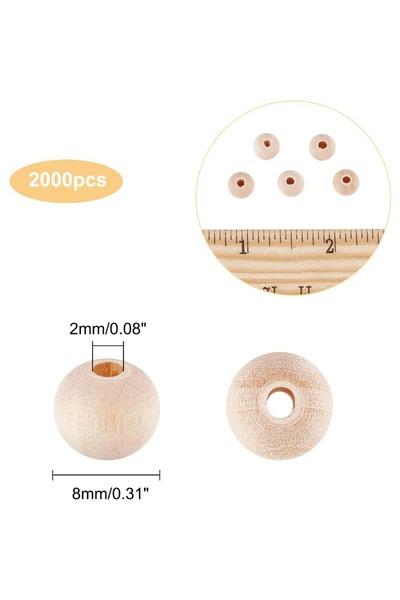 Choice4 2000pcs 2000pcs Wood Beads 8mm Wooden Spacer Beads Round Loose Beads ...